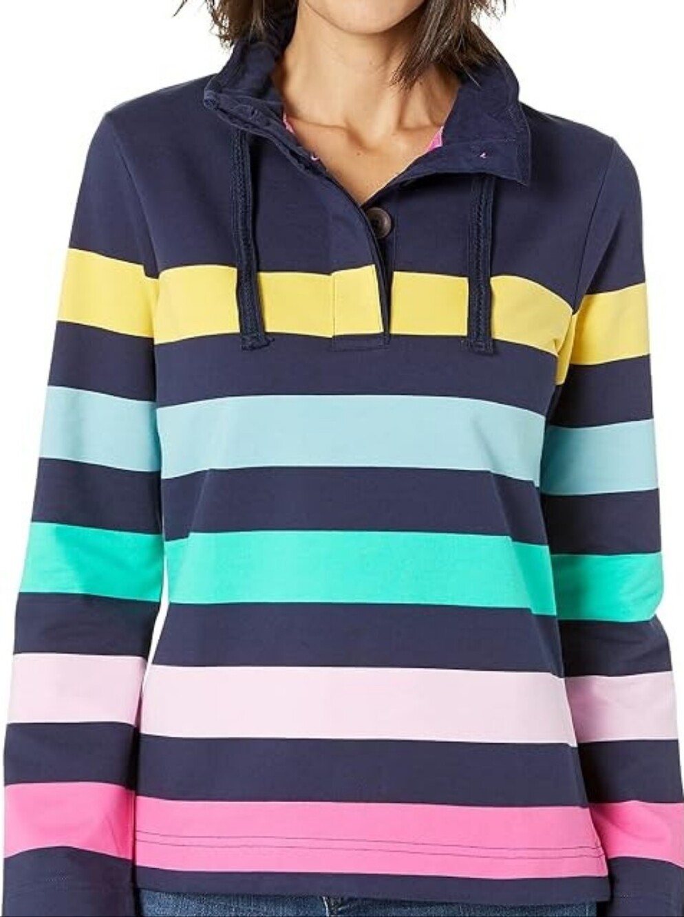Joules Saunton Striped Button Funnel Neck Sweatshirt Pullover Multicolor Size 8